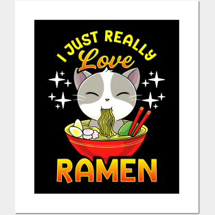 Cute & Funny I Just Really Love Ramen Anime Cat Posters and Art